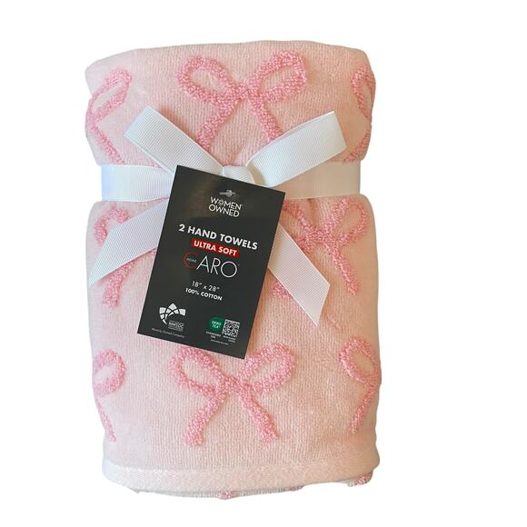 Caro Home Pink Bow Cotton Hand Towels 18x28 Set of 2 - Picture 2 of 10